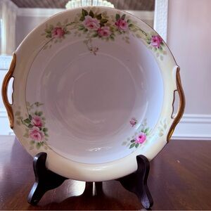 Vintage Nippon Rising Sun Mark Hand Painted Handled Bowl Roses 9.5”